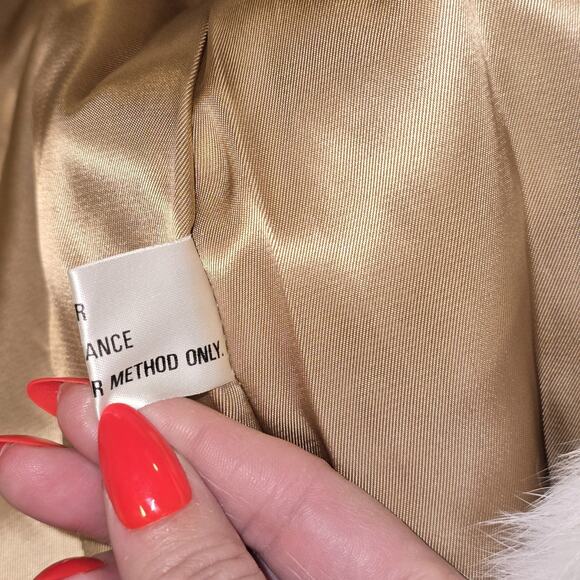 Genuine Rabbit Fur Jacket Cream & Tan French Origin Satin Lined Hook & Eye Med - Picture 11 of 14